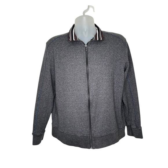 Robert Graham Gray Striped Ribbed Mock Neck Zip Up Sweater Jacket  Large - Picture 1 of 7
